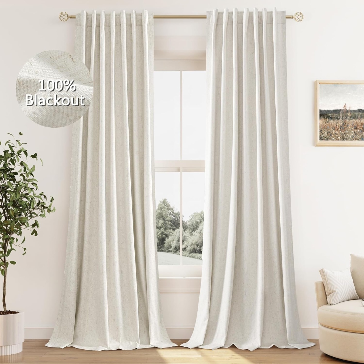 Guken Blackout Curtains for Bedroom, 2 Panels Set, Thermal Insulated Room Darkening Curtains for Living Room, Grommet Blackout Drapes
